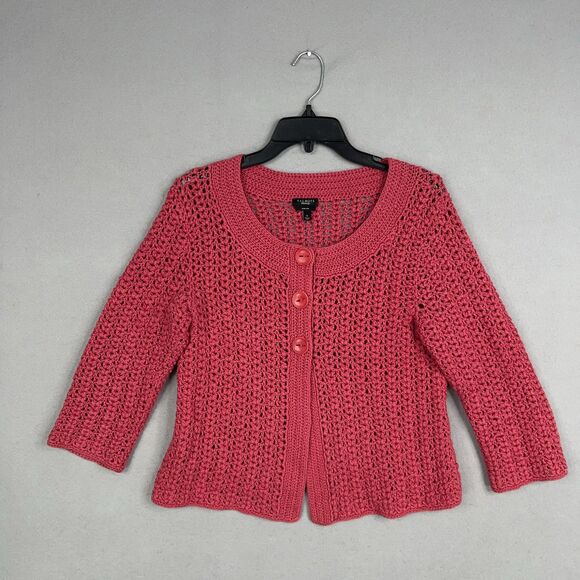 Talbots Sweater Womens Small Pink Hand Knit Cardigan Crochet Coastal Cottage - Picture 1 of 12